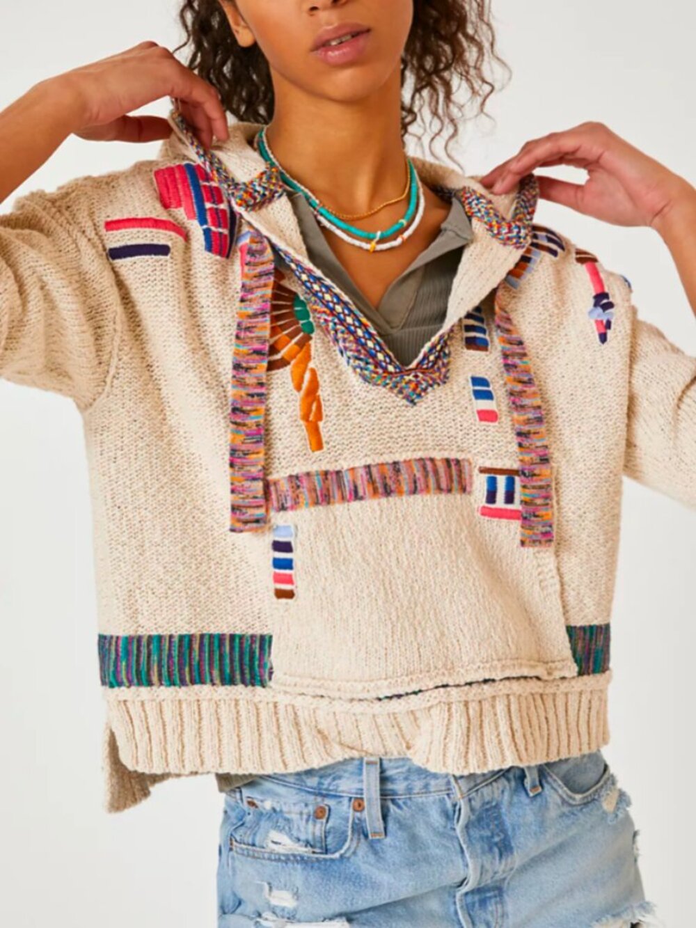 Anthropologie Pilcro Oatmeal Patches Souvenir Poncho Sweater